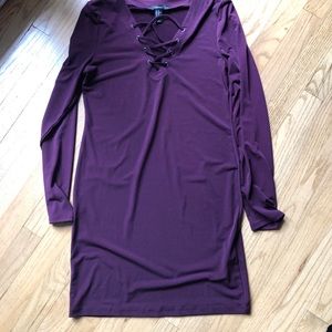 Long sleeve lace up mini purple dress